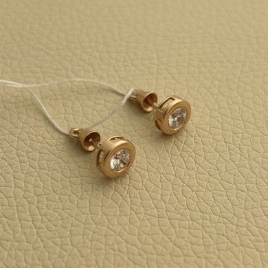 Серьги гвоздики золотые с круглыми белыми фианитами