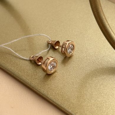 Серьги гвоздики золотые с круглыми белыми фианитами