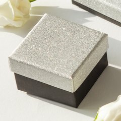 Коробочка для украшений квадратная двухцветная черная с серебром