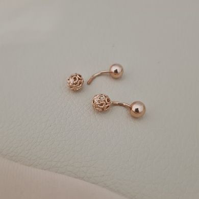 Серьги вкрутки золотые с ажурным и гладким золотыми шариками