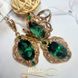 Комплект сережки и кольцо золото с натуральным зеленым кварцем и белыми фианитами