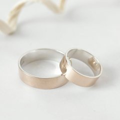 Обручальное кольцо серебряное с золотой напайкой классическое пара