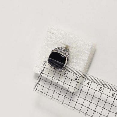 Перстень серебряный с черным ониксом орнаментом и чернением мужской