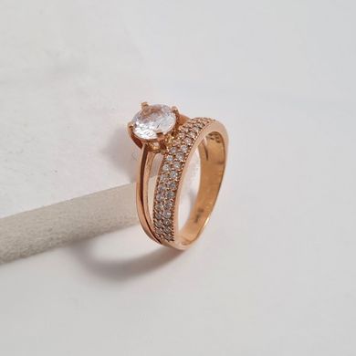 Кольцо серебряное с позолотой двойное с белыми фианитами разного размера