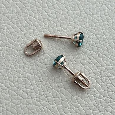 Серьги вкрутки золотые с круглым зеленым кварцем