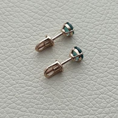 Серьги вкрутки золотые с круглым зеленым кварцем