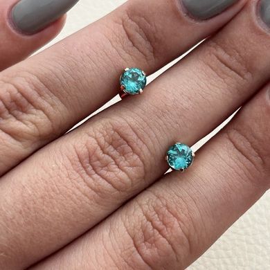 Серьги вкрутки золотые с круглым зеленым кварцем