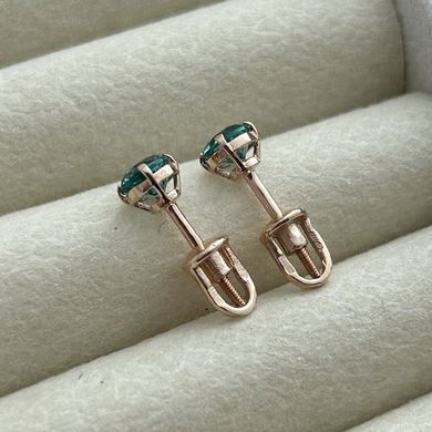 Серьги вкрутки золотые с круглым зеленым кварцем