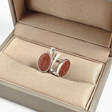 Серьги из серебра с коричневым овальным авантюрином