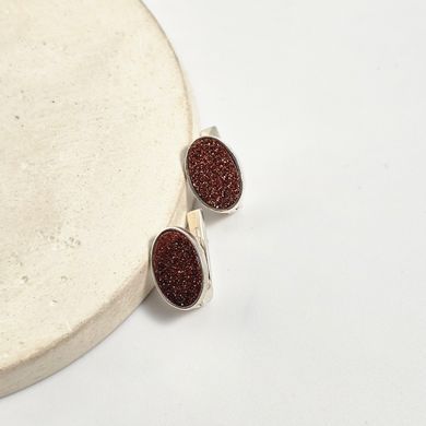 Серьги из серебра с коричневым овальным авантюрином
