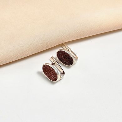 Серьги из серебра с коричневым овальным авантюрином