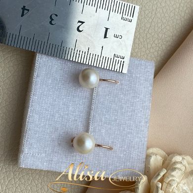 Сережки золоті з білими круглими перлами