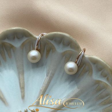 Сережки золоті з білими круглими перлами
