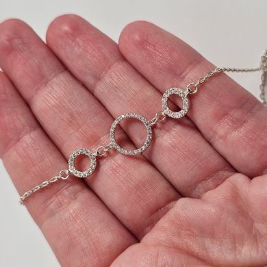 Колье серебряное цепочка якорного плетения и три круглые подвески с фианитами