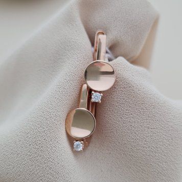 Серьги золотые круглые гладки с белыми фианитами