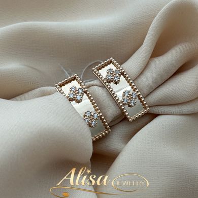 Сережки із золота Клевер з білими фіанітами в формі двох квіток