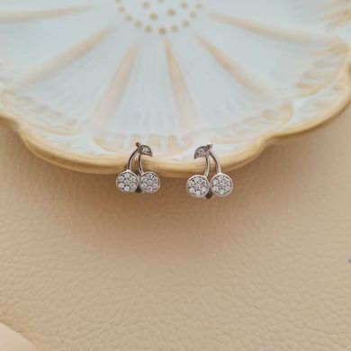 Сережки серебряные детские Вишенки с белыми фианитами