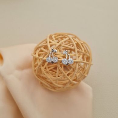 Сережки серебряные детские Вишенки с белыми фианитами