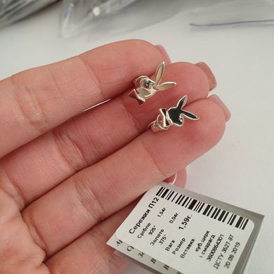 Серьги пусеты зайчики серебряные с золотыми пластинами и белыми цирконами