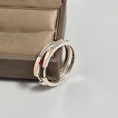 Серьги конго из серебра с золотыми вставками и дорожкой фианитов