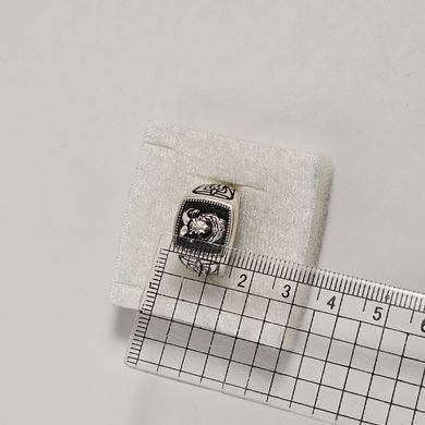 Печатка серебряная мужская Знак зодиака Овен массивная с черной эмалью